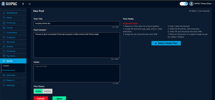 Business dashboard